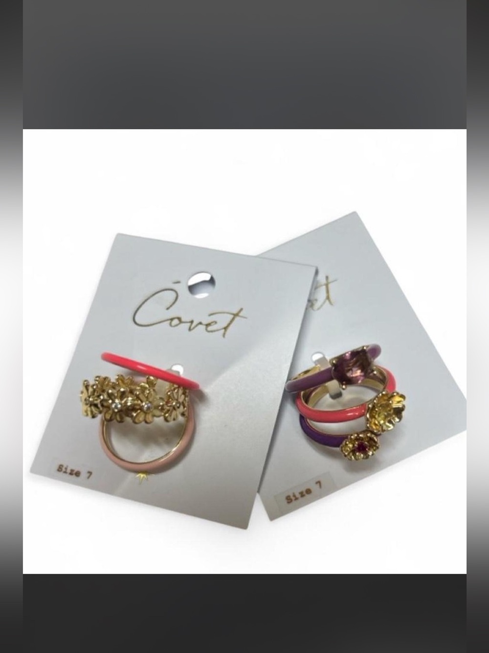 2 NWT Covet Pink & Purple Multi Gold Accent Ring Sets (6 total rings)